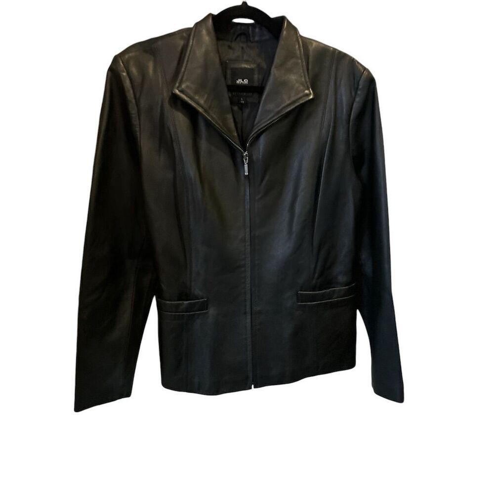 JLC Women's Black Leather Motorcycle Jacket Size L